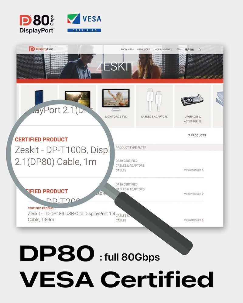 Zeskit Maya 80Gbps DisplayPort 2.1 Cable DP80 (3ft 1m) - Image 3
